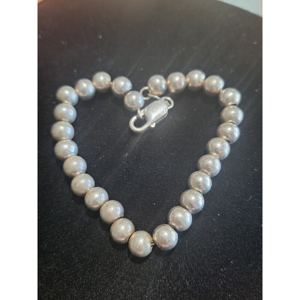 Italy 925 Sterling Silver 6mm Hollow Bead Bracelet 7.5" Estate Find! - Picture 4 of 6